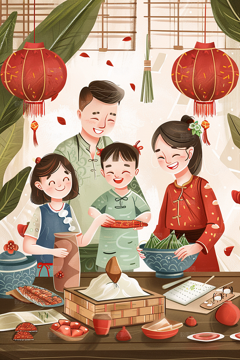 端午包粽子节日端午节插画