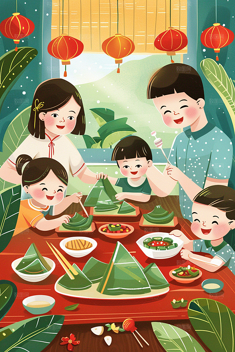 端午包粽子端午节糯米插画
