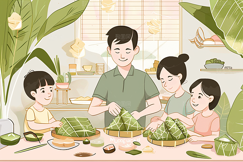 端午包粽子端午节节日插画