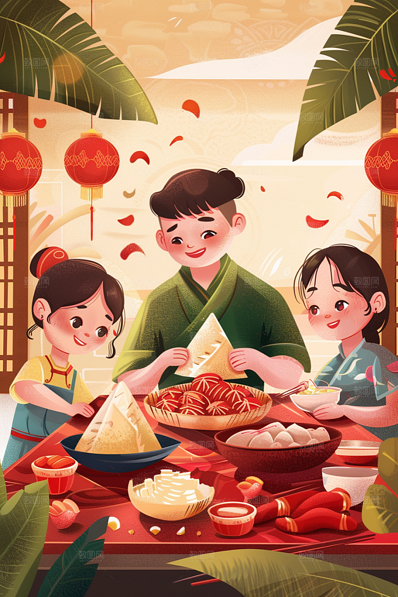 端午包粽子高清美味插画