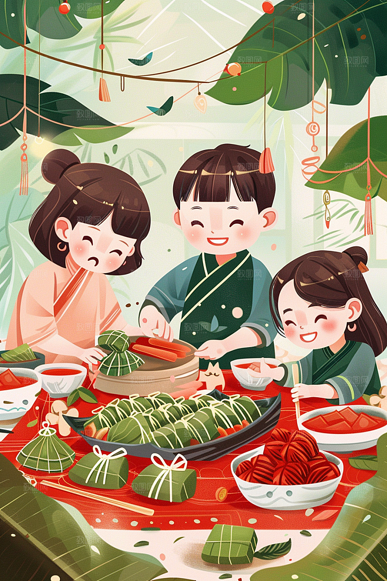 端午包粽子传统文化端午节插画