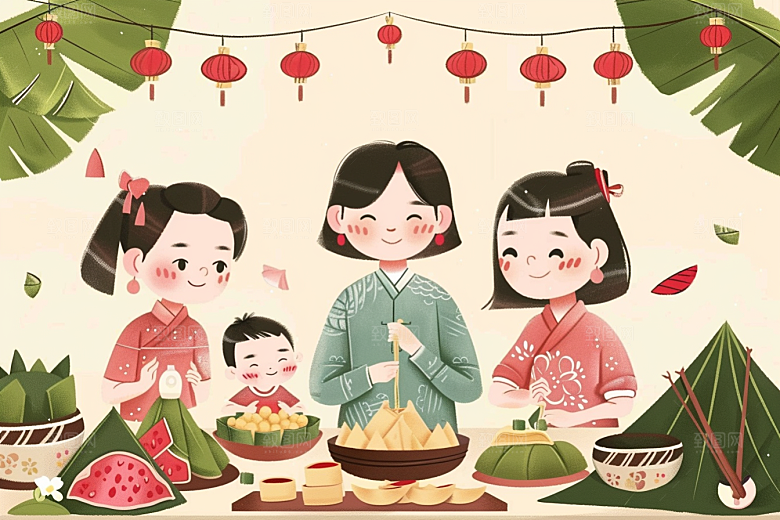 端午包粽子高清小吃插画