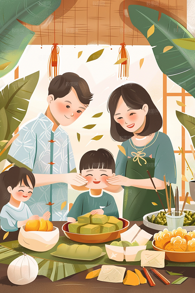 端午包粽子高清美食插画