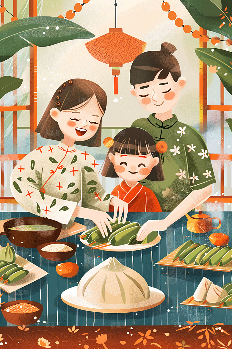端午包粽子传统文化节日插画
