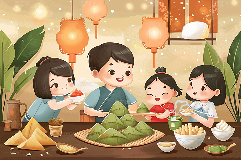端午包粽子幸福美味插画