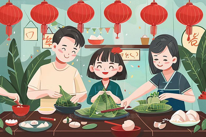 端午包粽子节日端午节插画