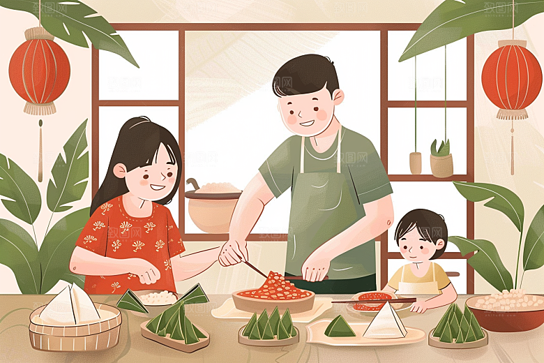 端午包粽子端午节高清插画