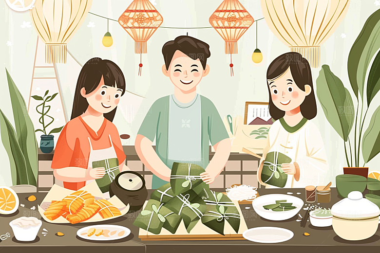 端午包粽子高清美味插画