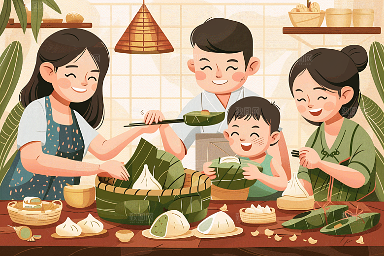 端午包粽子美味糯米插画