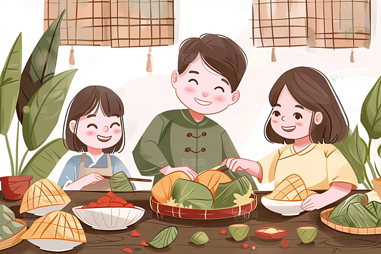 端午包粽子端午节高清插画