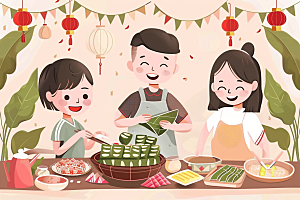 端午包粽子节日氛围节日插画