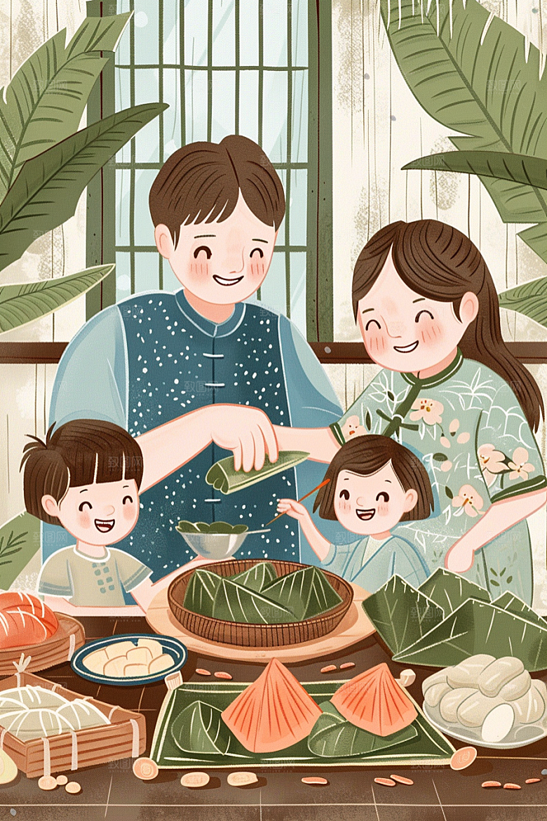 端午包粽子节日节日氛围插画