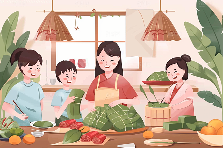 端午包粽子美味糯米插画