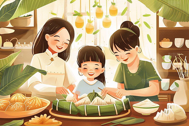 端午包粽子习俗节日插画
