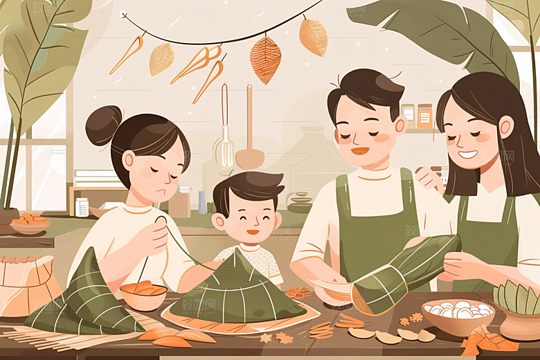 端午包粽子节日节日氛围插画