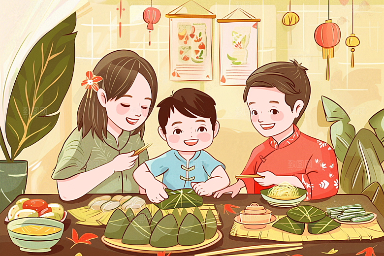 端午包粽子节日氛围端午节插画