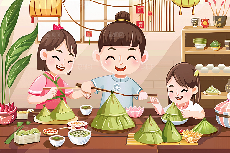 端午包粽子传统文化高清插画