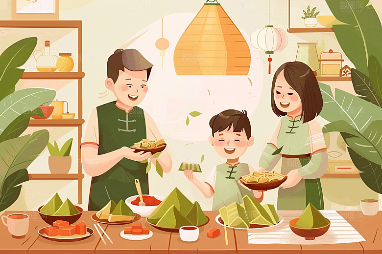 端午包粽子糯米节日插画