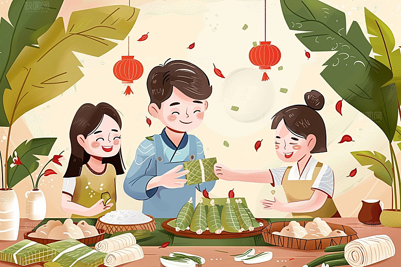 端午包粽子端午节美食插画