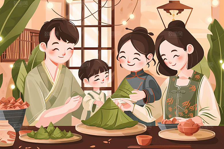 端午包粽子美味糯米插画