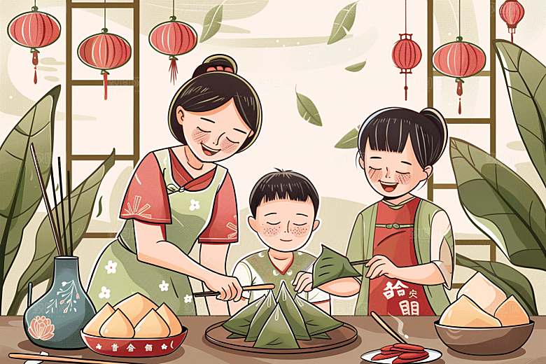 端午包粽子高清糯米插画