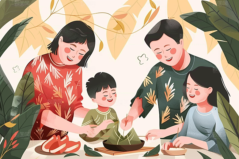 端午包粽子小吃美味插画