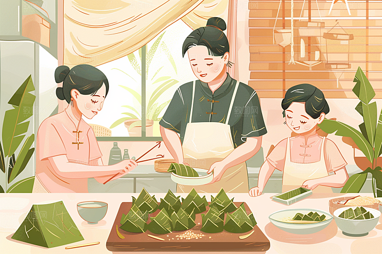 端午包粽子高清糯米插画