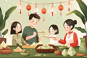 端午包粽子美食节日插画