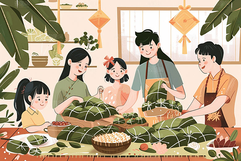 端午包粽子美味糯米插画