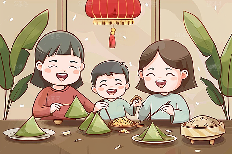 端午包粽子手绘习俗插画