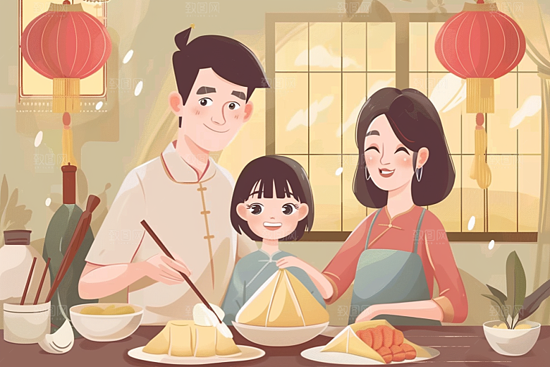 端午包粽子高清美食插画