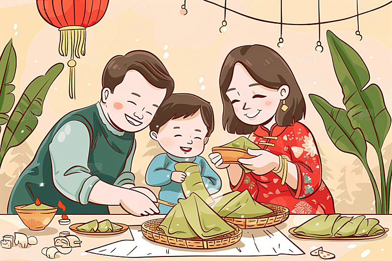 端午包粽子高清习俗插画