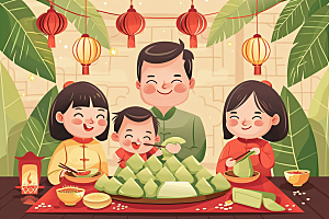 端午包粽子传统文化糯米插画