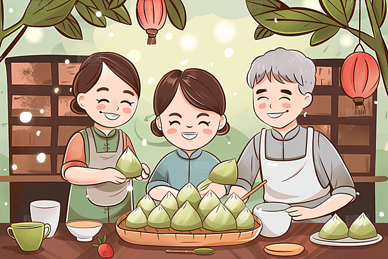 端午包粽子端午节节日氛围插画