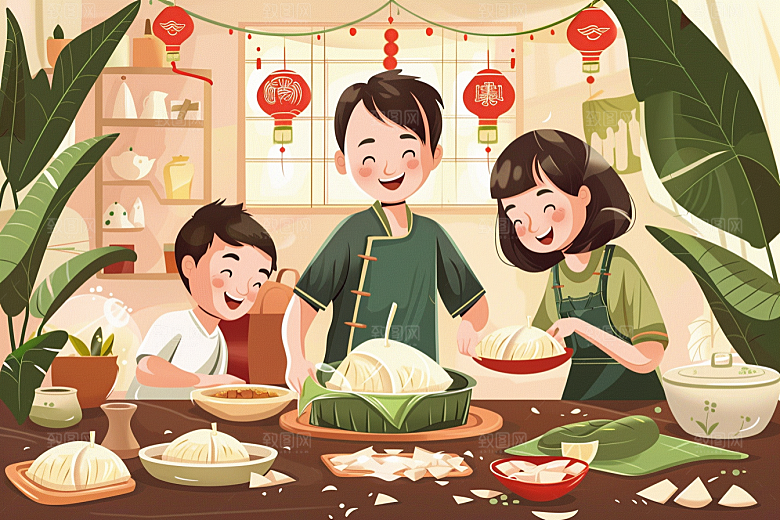 端午包粽子传统文化高清插画