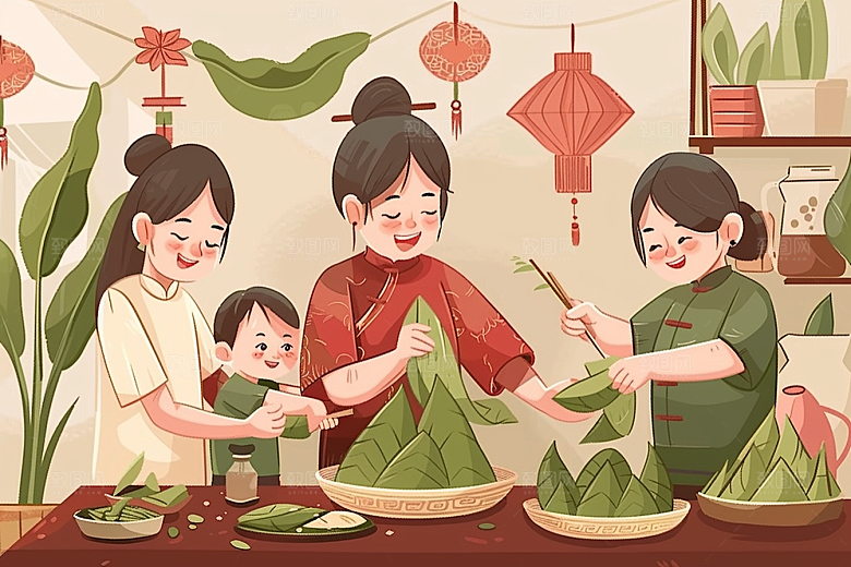 端午包粽子端午节节日插画