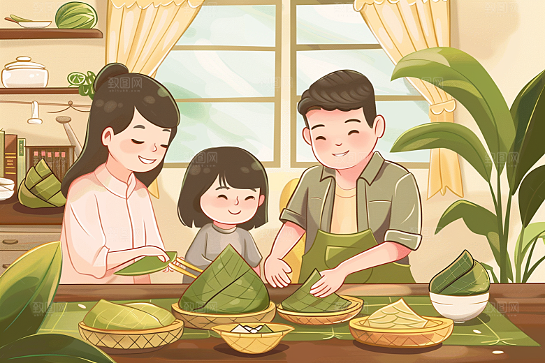 端午包粽子节日习俗插画