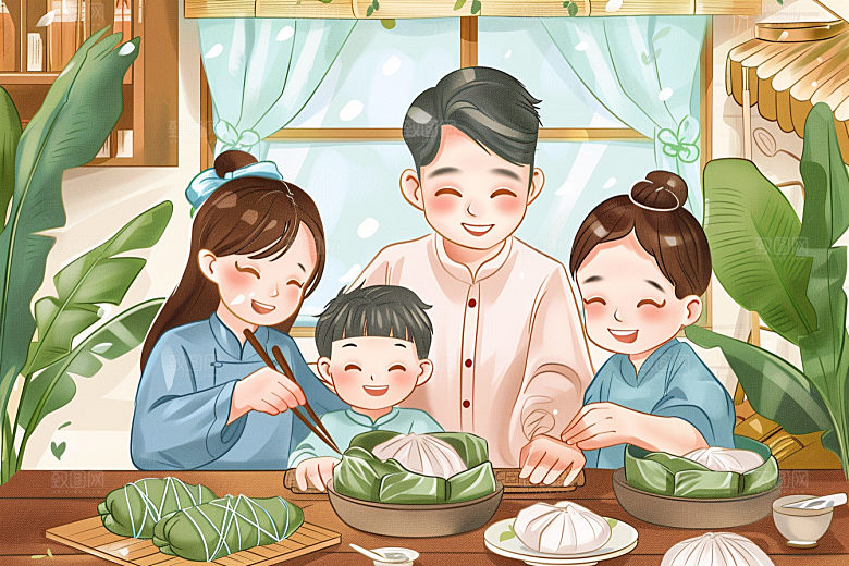 端午包粽子高清小吃插画