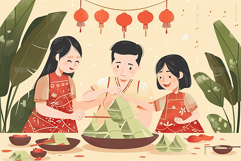 端午包粽子美味端午节插画