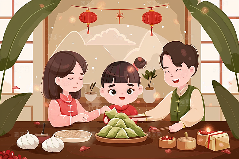 端午包粽子节日习俗插画
