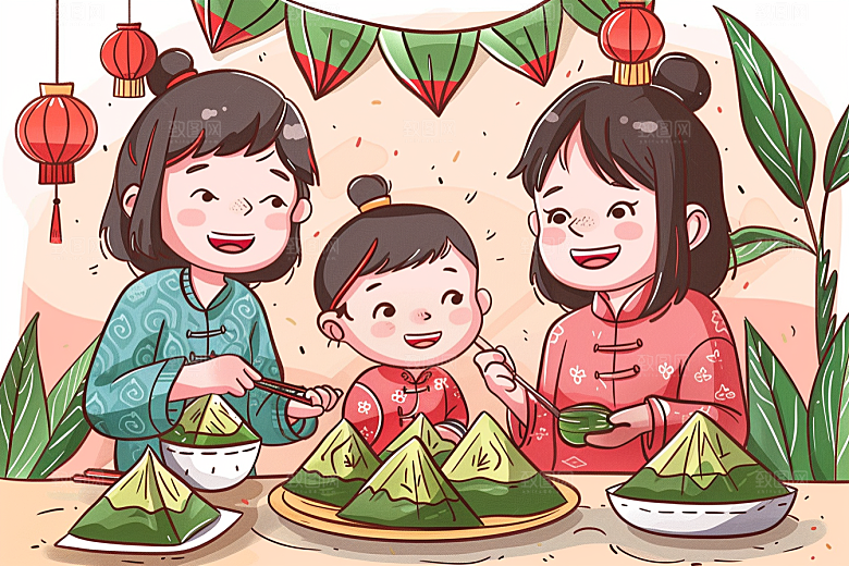 端午包粽子传统文化美味插画