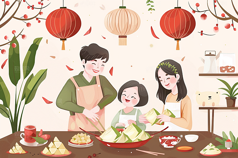 端午包粽子美味端午节插画