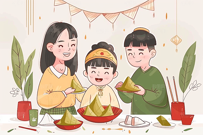 端午包粽子传统文化糯米插画