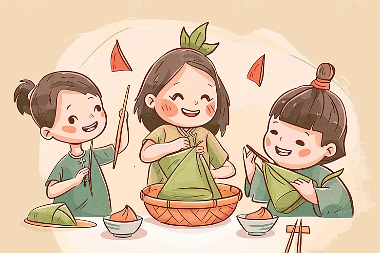端午包粽子美味小吃插画