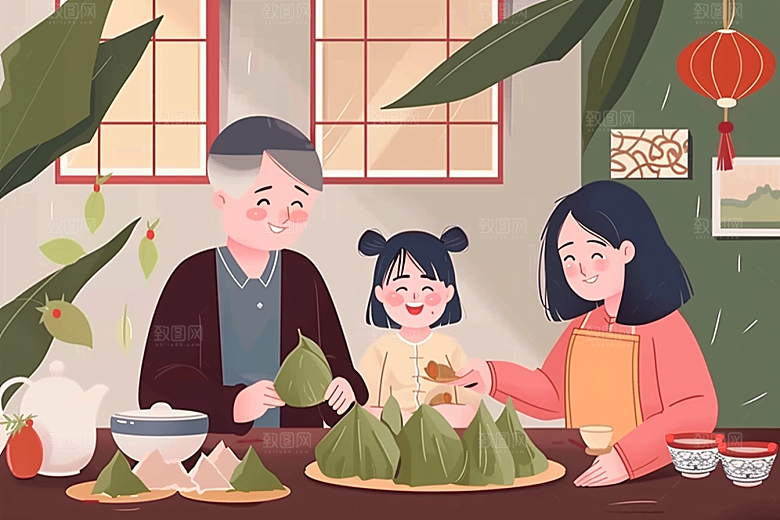 端午包粽子美味糯米插画