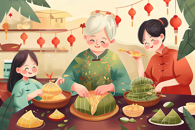 端午包粽子高清糯米插画