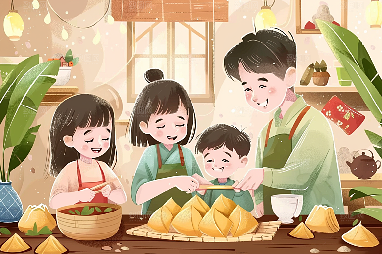 端午包粽子高清端午节插画