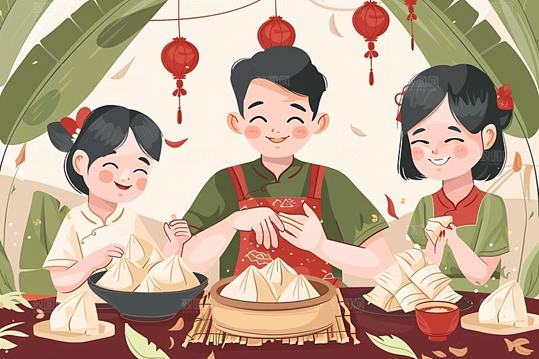 端午包粽子传统文化美食插画