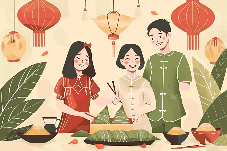 端午包粽子传统文化节日氛围插画