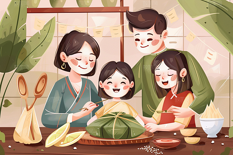 端午包粽子节日糯米插画